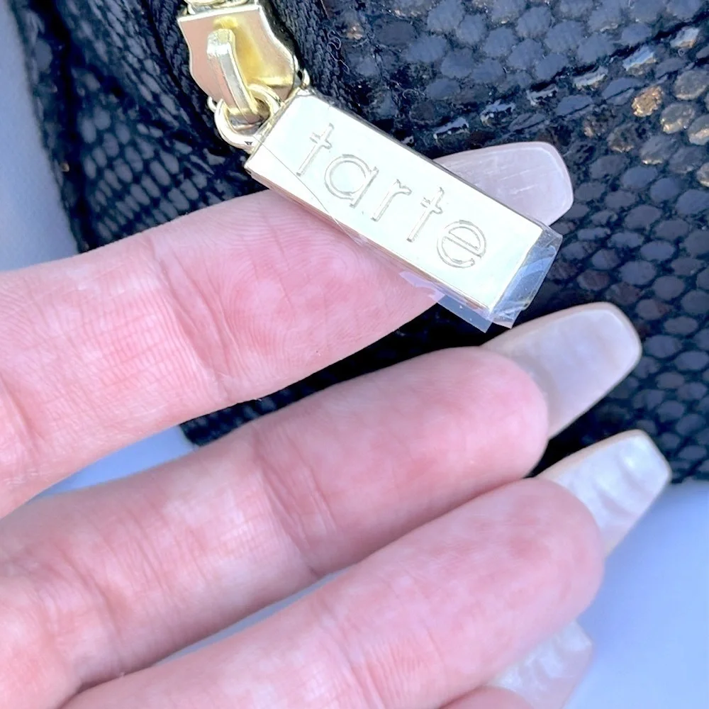 TARTE fierce & feisty makeup bag black with gold hardware NWT